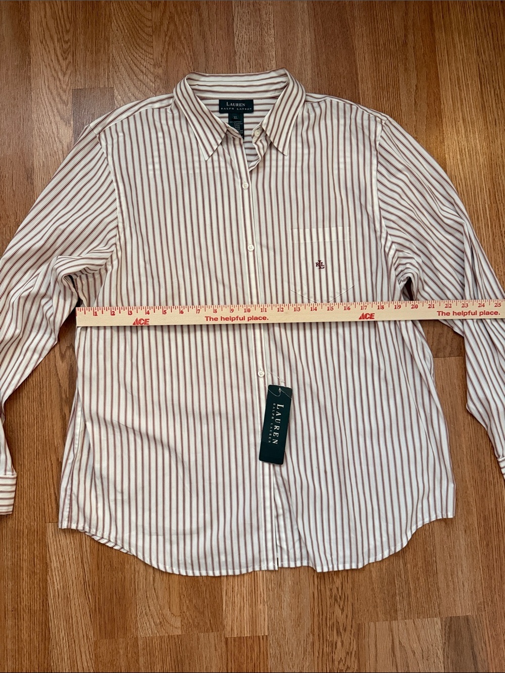 Lauren Ralph Lauren White 100% Cotton Button-Down Shirt with Red Stripes - Picture 6 of 7